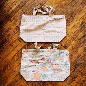 NEW Sezane French Linen Vintage Floral Stripes Market Tote Summer Spring Bags